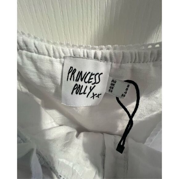Princess Polly White Super Cropped Button Up Ruffled Tank Top - Picture 3 of 5